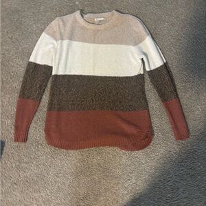 Pink Clover Women's Striped Sweater in Cream, Brown, and Tan